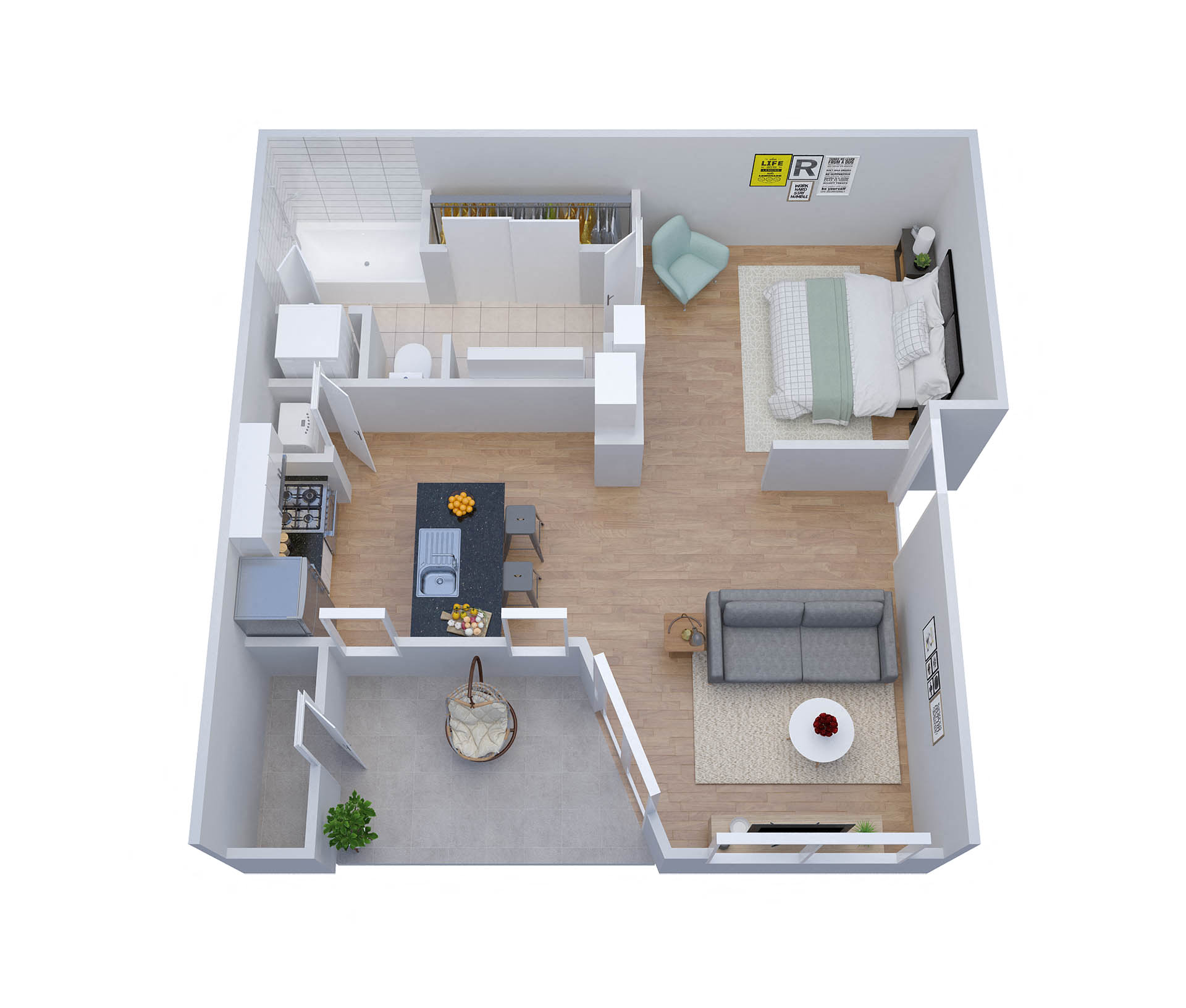 Floor plan for studio, 1 bath, 537 sqft
